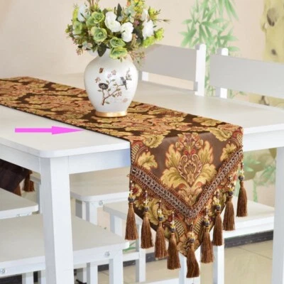 Ethnic Jacquard Table Runner Tassel Bead Baroque Tablecloth Party Home Decor Art - Image 1 of 4