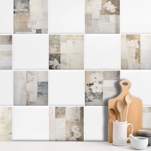 Pegatina para azulejos baño y cocina Shabby Chic textura marrón beige azulejos adhesivos - Imagen 1 de 10