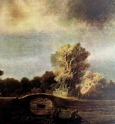 Rembrandt 1944 Landscape With a Stone Bridge Color Plate Phaidon Art Print DWU10 - Image 1 of 2