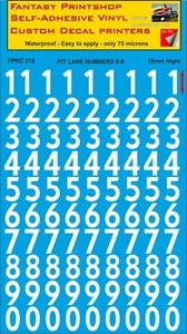 RC VINYL DECALS TRANSFERS PIT LANE NUMBERS PRE CUT  FPRC318 WHITE GLOSS 18mm - Picture 1 of 3