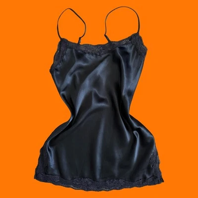 Vestido sin tirantes lencería encaje satinado negro vintage años 90 XS Victoria's Secret Foto 1 de 4