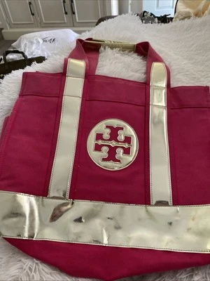 Bolso de Hombro Tory Burch Ella Estilo Algodón Rosa y Plata Usado Foto 1 de 4