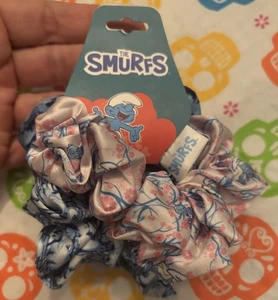 NEW Set Of 3 SMURFS Hair Scrunchies Tied SMURFETTE Cartoon PAPA SMURF PEYO MOC - Picture 1 of 4