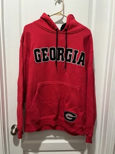 UGA Georgia Bulldogs Hooded Embroidered Red Sweatshirt Men’s Medium Vintage - Picture 1 of 8
