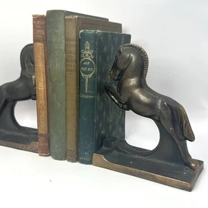 VTG Bronze & Copper Plated Trojan Leaping Horse Bookends by Dodge Inc 1930-40s - Picture 1 of 17