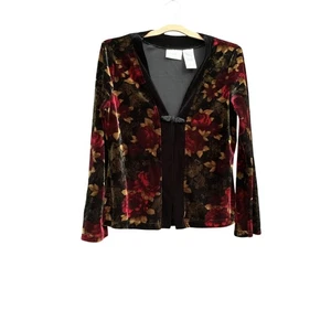 Blazer Mujer Colección Kathie Lee Mediano Negro Rojo Terciopelo Floral Cierre Rana - Imagen 1 de 9
