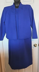 Vintage Lindsey Scott Größe 18 royalblau Polyester Jacke SS Etuikleid Set Reißverschluss - Bild 1 von 5