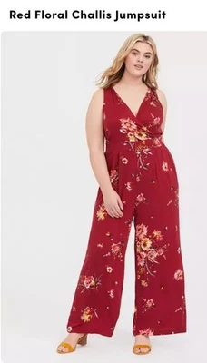 Macacão Challis Vermelho Tórrido Plus Size 2 Floral CottageCore Camadas de Outono Excelente Estado Usado - Imagem 1 de 4