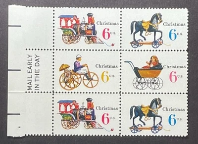 US 1415-1418 6c Correo de Navidad Temprano en el Día bloque de seis nunca articulado 1970 Foto 1 de 4