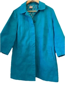 Chico's Blue Floral Textured Button Swing Coat Chico's Size 1 /8/10 Spring/Fall - Picture 1 of 8