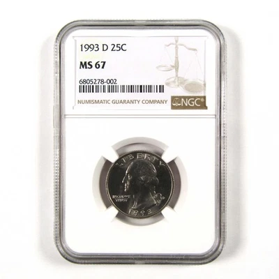 1993 D Washington Quarter MS 67 NGC Clad 25c Uncirculated SKU:I9593 - Image 1 of 4