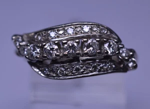 VINTAGE 14K WHITE GOLD .5 CARAT DIAMOND CLUSTER SWIRLED WIDE BAND RING SIZE 7.25 - Picture 1 of 4