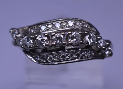 VINTAGE 14K WHITE GOLD .5 CARAT DIAMOND CLUSTER SWIRLED WIDE BAND RING SIZE 7.25 - Image 1 of 4