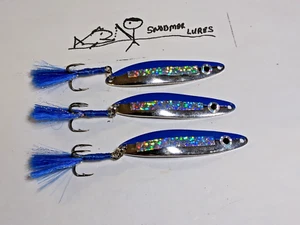 3 - 1/2 OZ METAL FISHING LURES MINNOW FLUTTER SPOONS TROLLING BLUE SILVER - Picture 1 of 5