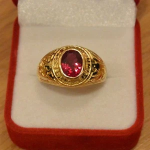 Chevalière US Navy Rubis 10*8 mm Plaqué Or 18K Taille 52 à 72 - Picture 1 of 1
