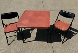Rare Shwayder Bros Samson Samsonite Pair of Metal Folding Chairs and Table 2'x2' - Picture 1 of 13