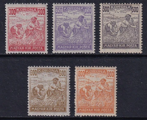 HUNGARY 1923-24 Harvesters Top Values SG 396-400 MNH/** (CV £18) Cover