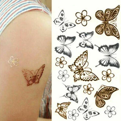 MARKENLOS Flash Einmal Temporary Klebe Tattoo Schmetterling Gold Silber Party Geschenk