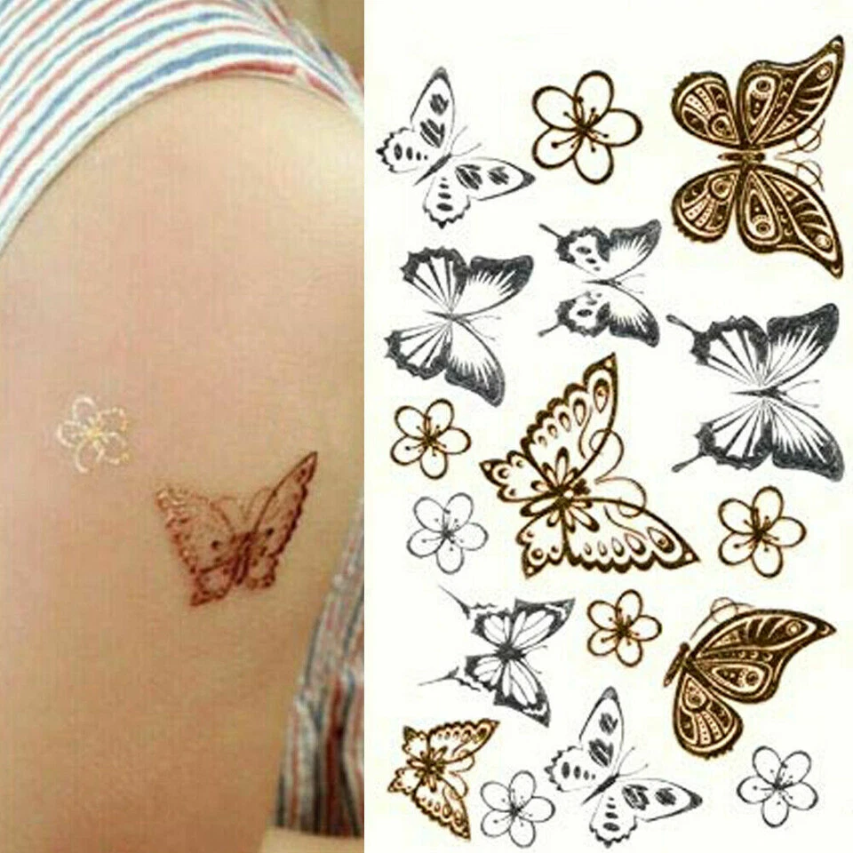 MARKENLOS Flash Disposable Temporary Adhesive Tattoo Butterfly Gold Silver Party Gift
