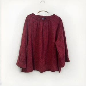 Gap Women blouse Top 3/4 Sleeves Eyelet Burgundy 100% Cotton Relax Fit Sz XL NWT - Picture 1 of 10