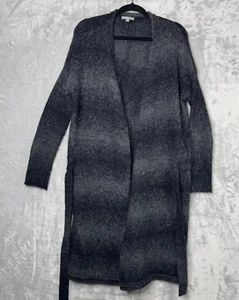 James Perse Sweater Womens 2 Gray Striped Long Line Duster Alpaca Wool Cardigan - Picture 1 of 7