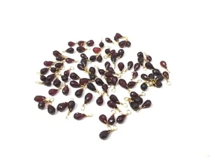 25 Pcs loose Natural Garnet Teardrop Faceted 3x5-4x6mm Beads, Gold Wire Wrapped - Picture 1 of 8