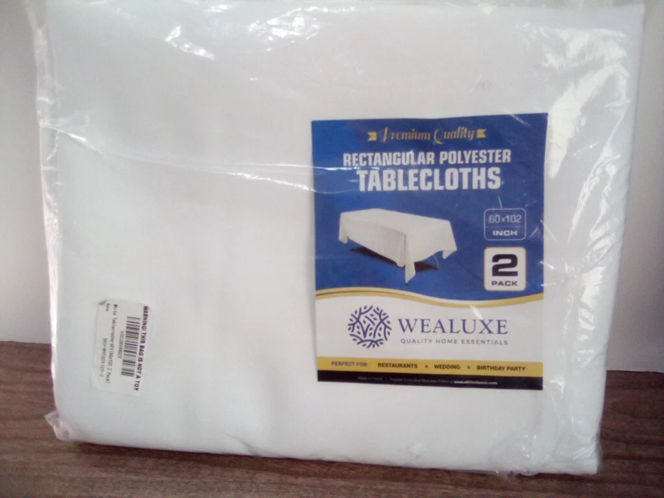 New 2 Pack WEALUXE White Tablecloths 60x102 inch for 6Ft Table  Washable - Image 1 of 1