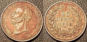 Netherlands - William II - 25 Cents Silver 1849 Extremely Fine ! KM#76 - Picture 1 of 1