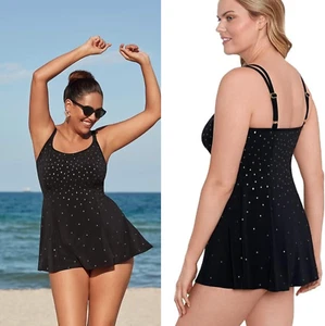 Longitude Women's Flyaway Soft Cup One Piece Swimsuit Swimdress Black/Gold 18 - Picture 1 of 18