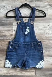 Jordache Overalls Girls L 10-12 Denim Shortalls Embroidered Flower Vintage Boho - Picture 1 of 7