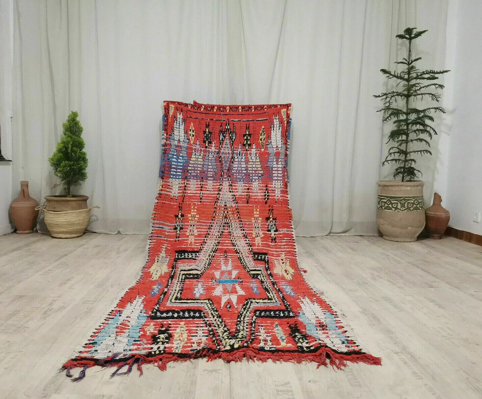 Vintage Moroccan Tribal Handmade Rug 3'4x8'9 Geometric Berber Orange Wool Rug - Image 1 of 4