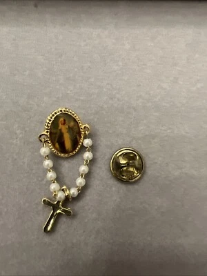 Pin Rosario Católico Vintage Imagen Santa Tono Dorado con Cruz, Cuentas Caja Regalo1718 Foto 1 de 2