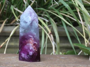 Polished Fluorite Crystal Generator 96Grams 72mm Tall Purple Green Point Healing - Imagen 1 de 8