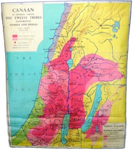 VTG Linen SCHOOL MAP Canaan 12 Tribes HEBREW Joshua Judges 1966 GEORGE PHILIP - Picture 1 of 20
