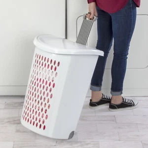 Wheeled Laundry Hamper Plastic Storage Basket Container w/Lids &Handle BPA-Free - Picture 1 of 11