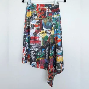 Adidas Originals Graphic Colorful Pattern Asymmetric Midi Skirt Lined Sz XS - Picture 1 of 13