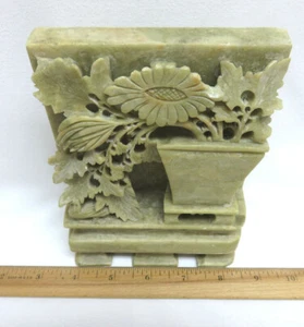 Jabón chino vintage tallado en piedra flores en maceta escultura tope de puerta - Imagen 1 de 9