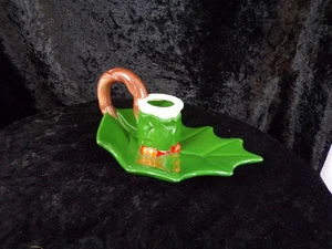 Candelabro de hoja de pascua de cerámica artesanal de Navidad 6" x 3" EE. UU. - Imagen 1 de 6