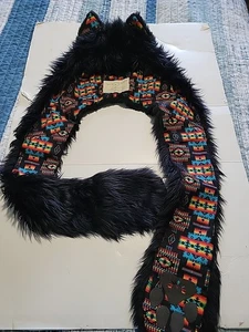 Sombrero Spirithoods Lobo Negro Estampado Azteca Misterioso Confiado Majestuoso - Imagen 1 de 7