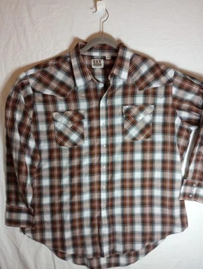 Ely Cattleman camicia uomo 2XL marrone a quadri western perla bottoni a pressione tasche - Foto 1 di 9