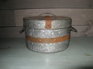 Decorative Round Metal Galvanized Canister Storage Box w/Lid Rustic Farmhouse - Picture 1 of 7