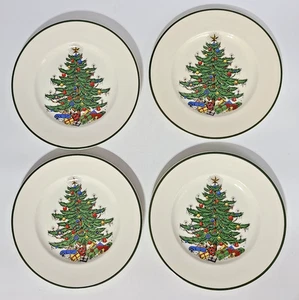 Vintage 4 Cuthbertson Original Weihnachtsbaum Dessert Salat Teller 7 3/4" "CRAZING" - Bild 1 von 6