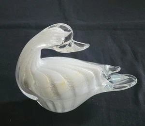 Gorgeous Murano Glass Duck! Vtg White , Silver(glitter) & Yellow 6"X8" Heavy - Picture 1 of 23