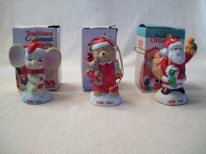 CVS Christmas Ornaments Santa 1995 , Mouse 1994, Bear 1997 - Picture 1 of 4