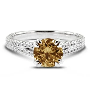 Verlobungsring 2,38 kt braun VS2 runder Erdabbau zertifizierte Diamanten 18 Karat Gold - Bild 1 von 10