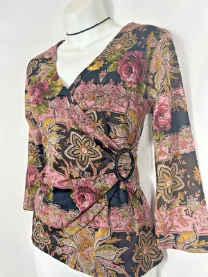 Top de malla vintage Notation Y2K cachemira floral caprichoso boho hada grunge talla S Foto 1 de 4