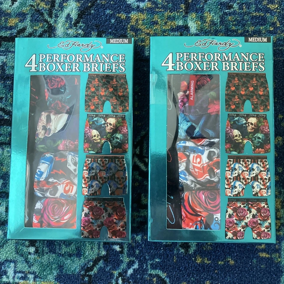 Paquete de 4 calzoncillos boxer ED HARDY medianos de rendimiento para hombre estampados multicolores nuevos Foto 1 de 1