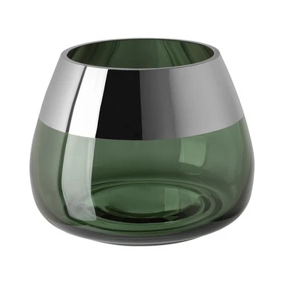 Fink Teelichthalter Ø 15 cm grünes Glas Windlicht Kerzenhalter mit Silberrand - Bild 1 von 4