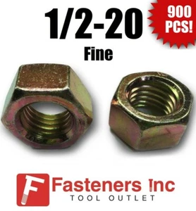 (Qty 900) 1/2-20 Fine Grade 8 Finish Hex Nuts Yellow Zinc Plated Hardened Bulk - Picture 1 of 3