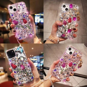 For Motorola G STYLUS POWER EDGE 5G Bling Flower Diamonds Case + Strap - Picture 1 of 16